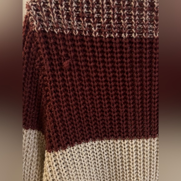 Burgundy and cream colored knit cardigan - New York and company - size large - Picture 3 of 4